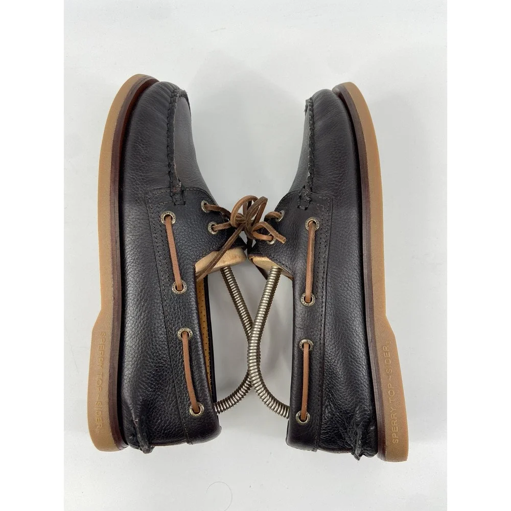Sperry Gold Cup Boat Shoes Men 9 A/O 2-Eye Tumbled Brown Leather Preppy Nautical